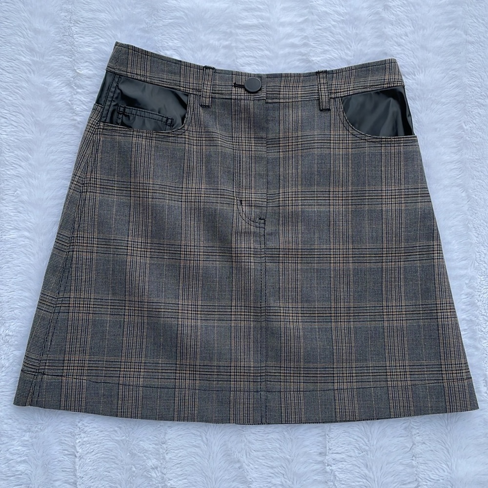 Derek Lam 10 Crosby Plaid Skirt with Black PU (Faux Leather) Accents